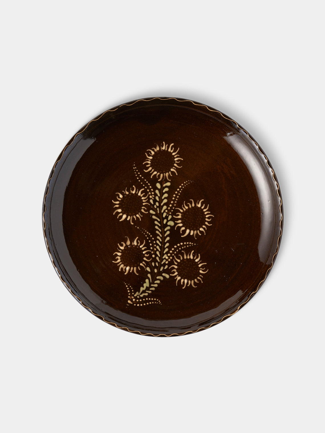 Poterie d’Évires - Flowers Hand-Painted Ceramic Plates – 9.5in/24cm (Set of 8) - Dark brown - ABASK