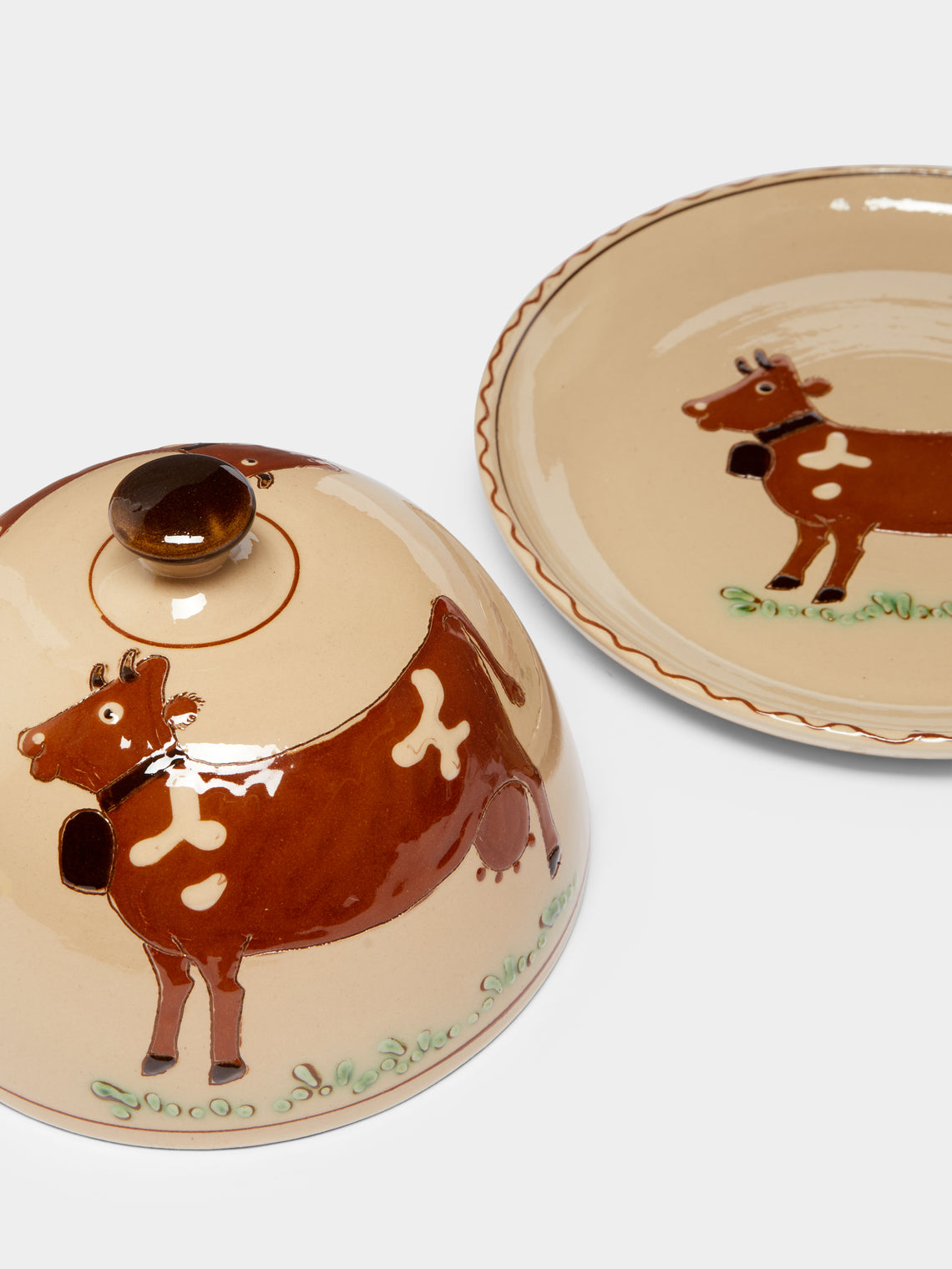 Poterie d’Évires - Cows Hand-Painted Ceramic Large Butter Dish -  - ABASK