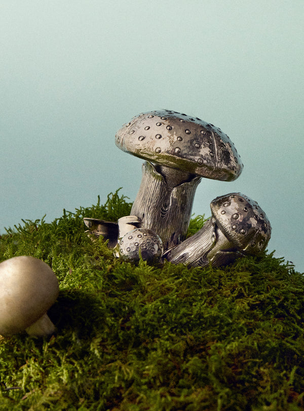 Orto Argenteo - Mushroom Sterling Silver Large Salt and Pepper Shakers (Set of 2) - Silver - ABASK