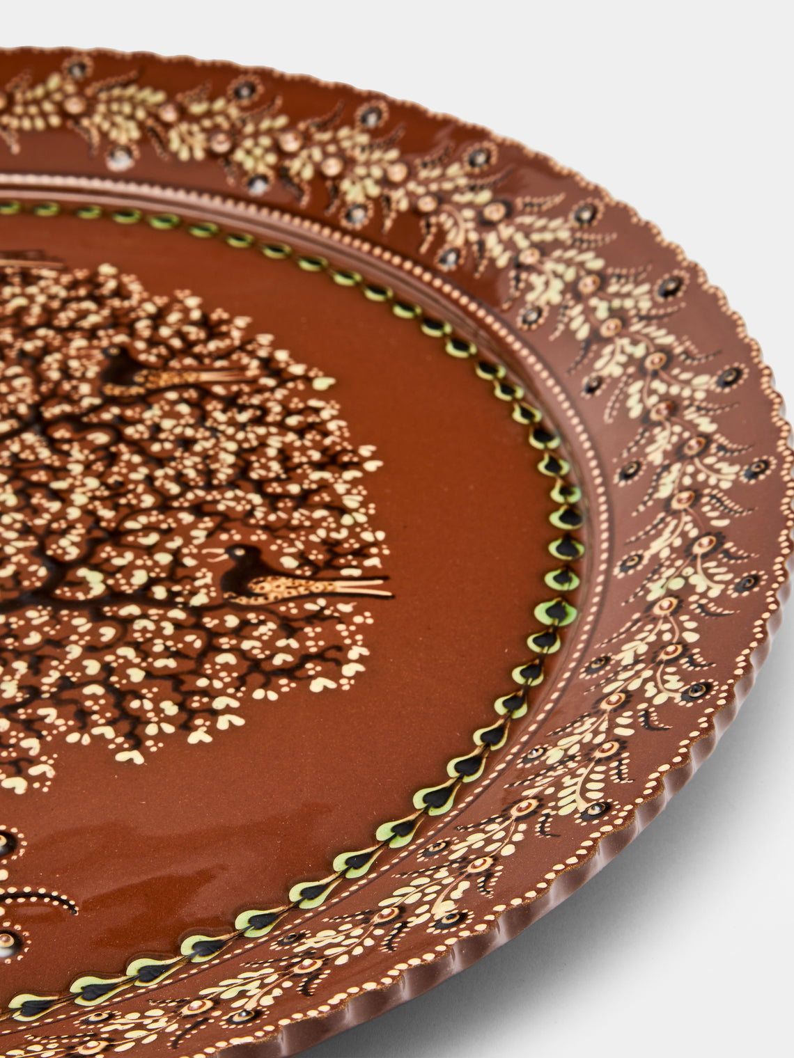 Poterie d’Évires - Trees Hand-Painted Ceramic Extra Large Round Platter - Light brown - ABASK