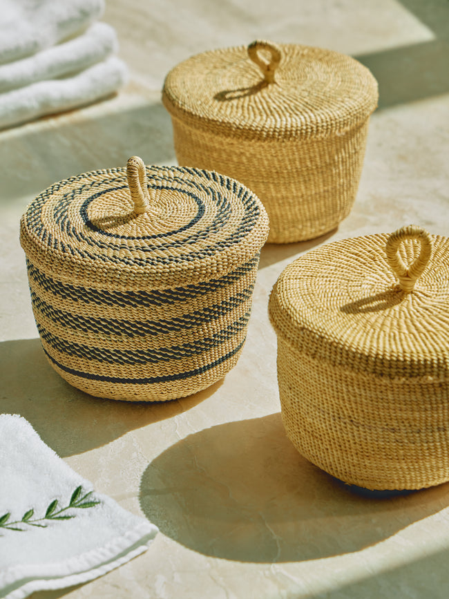 Baba Tree - Banasco Handwoven Elephant Grass Lidded Storage Baskets (Set of 2) - Natural - ABASK