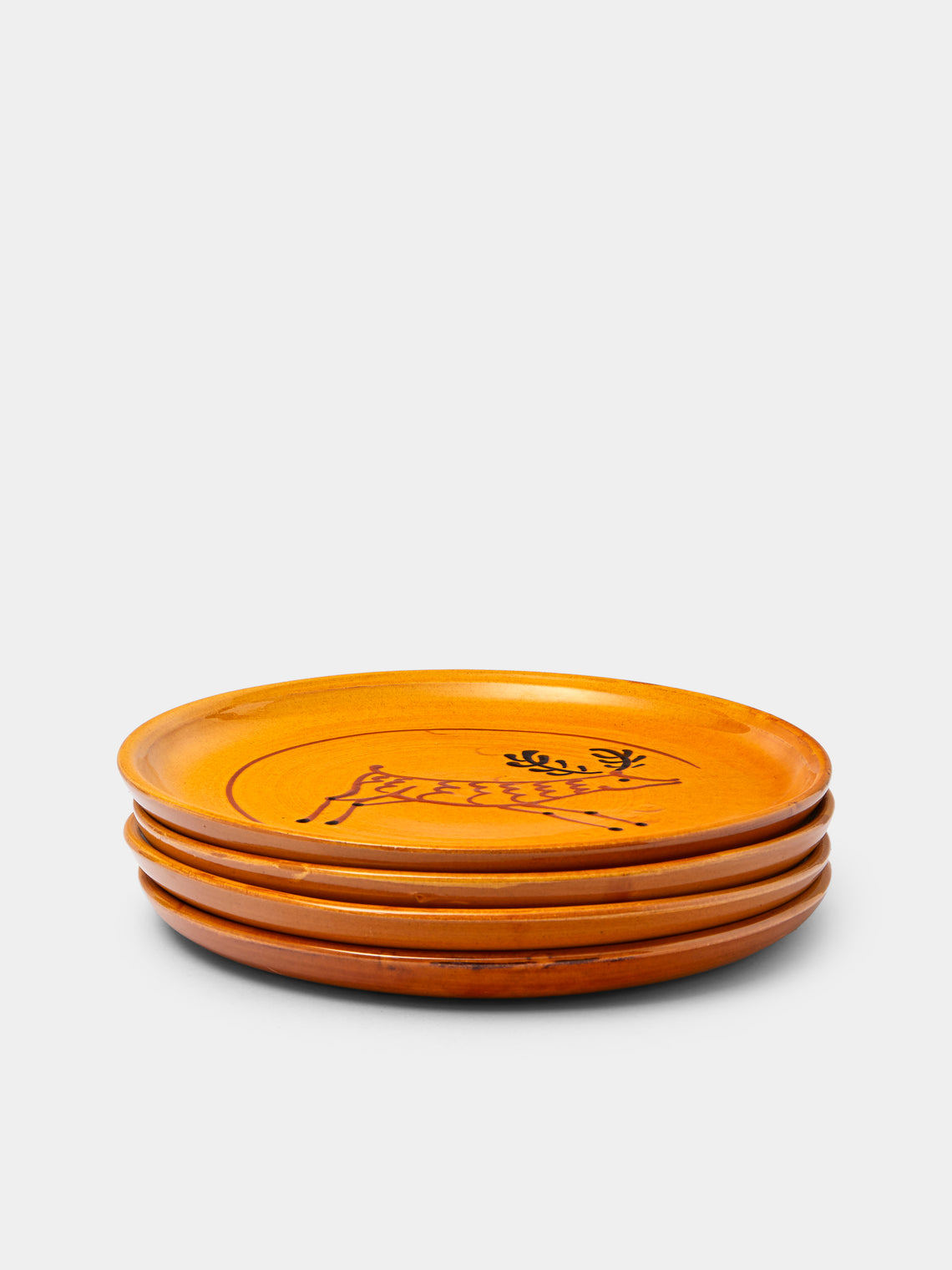 Poterie de Cliousclat - Stag Hand-Glazed Slipware Dinner Plates (Set of 4) - Ochre - ABASK