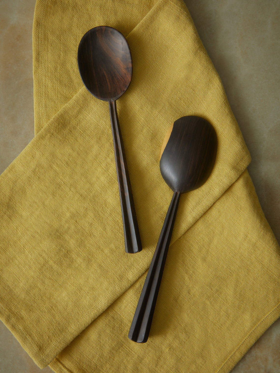 Qäsa Qäsa Carvers - In the Groove Hand-Carved Blackwood Large Serving Spoons (Set of 4) -  - ABASK