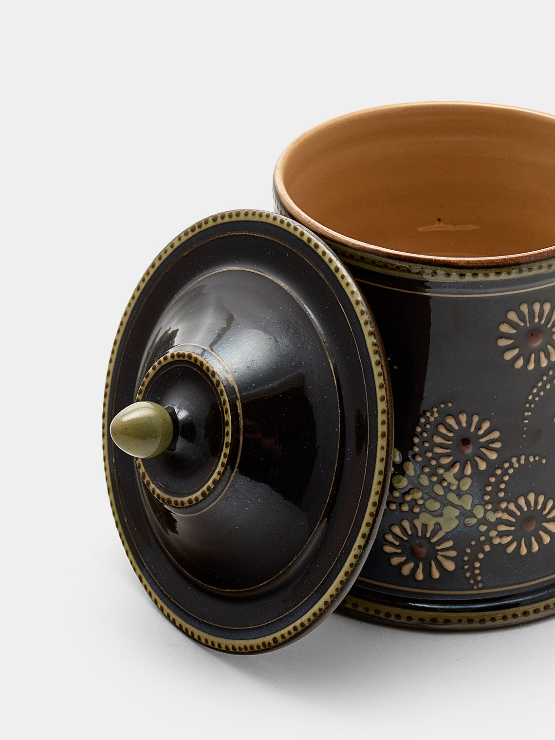 Poterie d’Évires - Flowers Hand-Painted Ceramic Small Lidded Jar - Dark brown - ABASK
