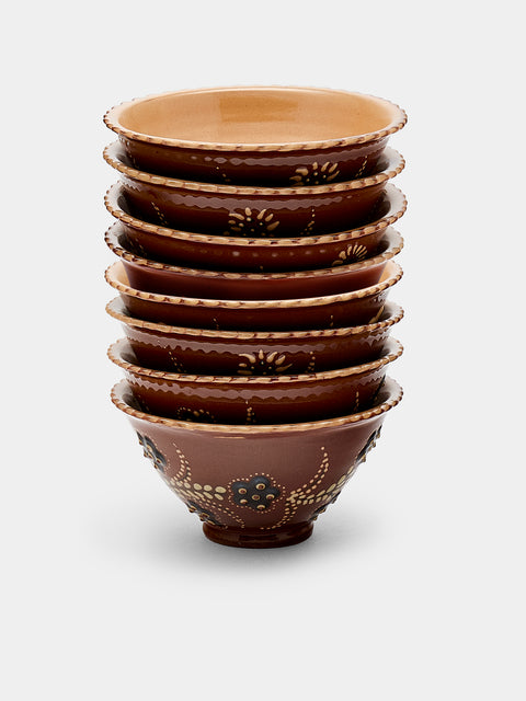 Poterie d’Évires - Flowers Hand-Painted Ceramic Small Fluted Bowls (Set of 8) - Light brown - ABASK - 