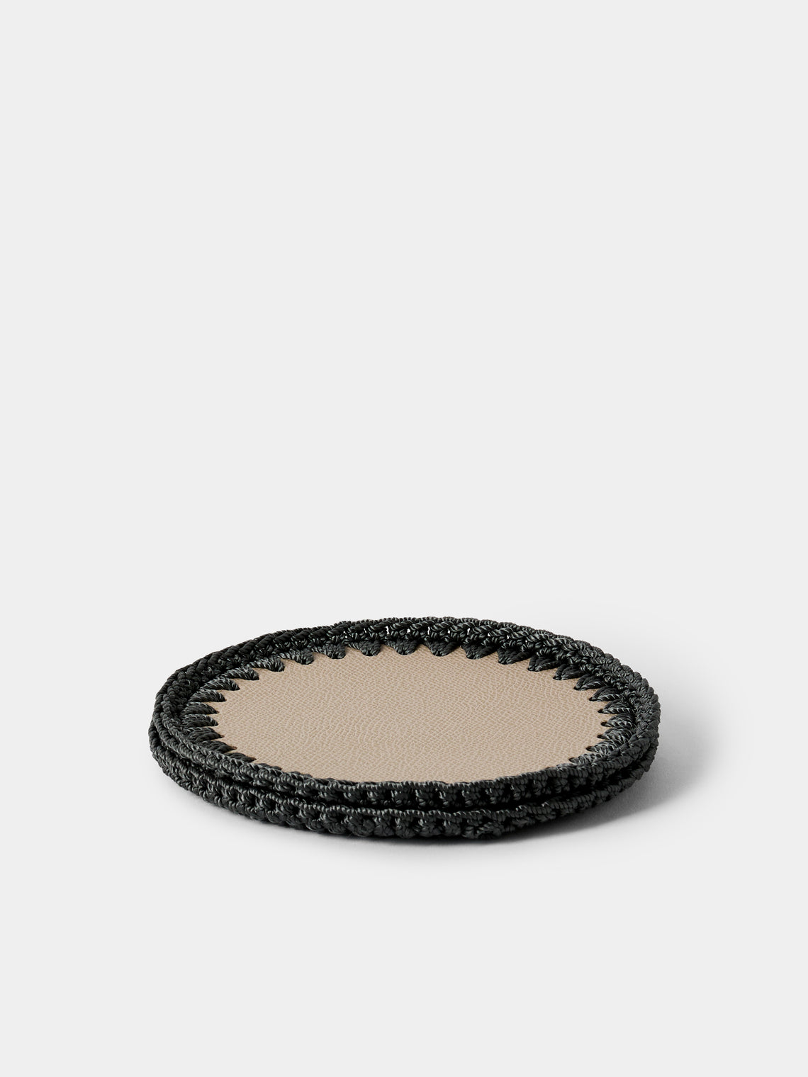 Pigment France - Rochelle Leather and Crochet Bottle Coasters (Set of 2) - Beige - ABASK 