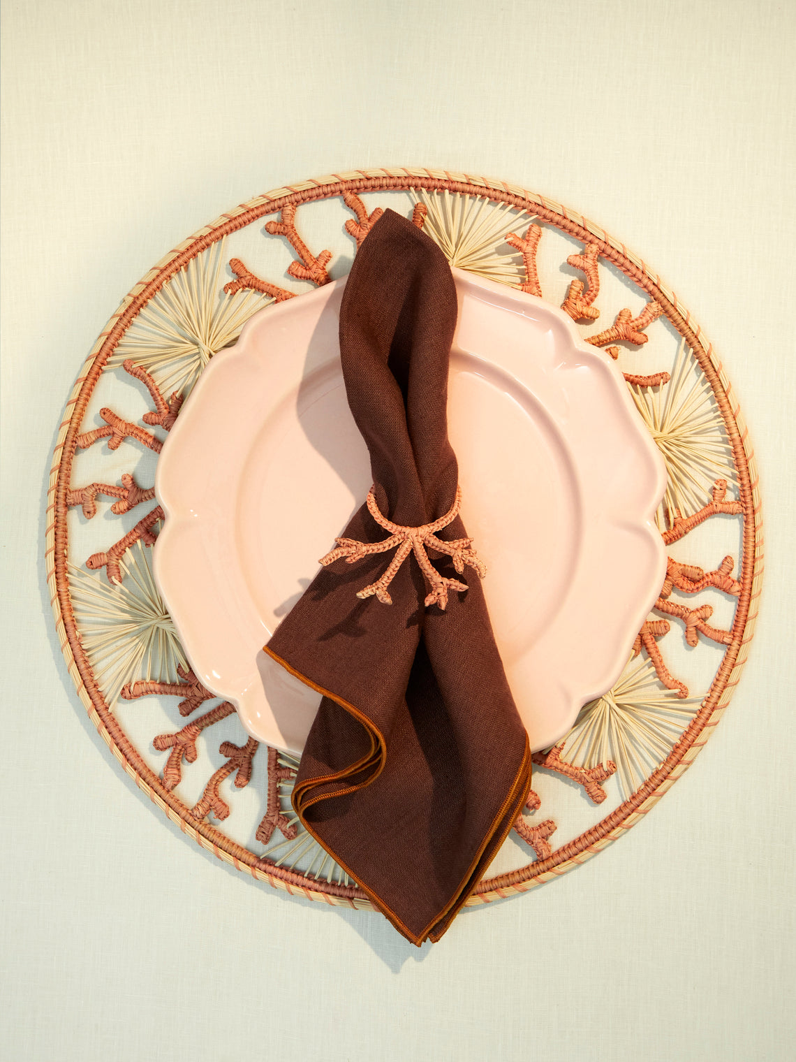 Coro Cora - Coral Handwoven Iraca Palm Placemats (Set of 4) -  - ABASK