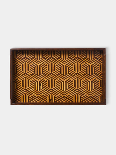 CasaLatina - Marquetry Wood Tray (17.5in/44cm) - Brown - ABASK - 