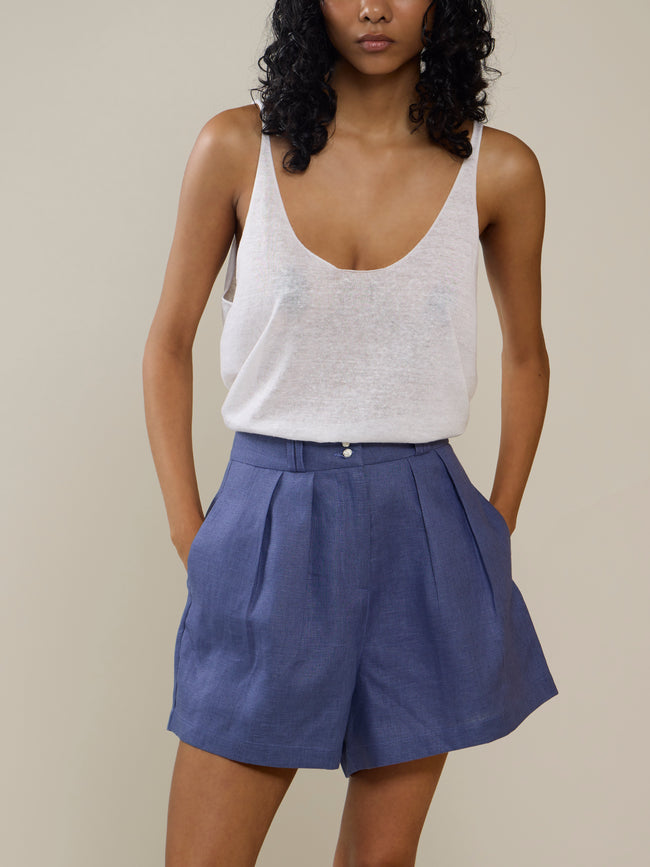Yali Milano - The Portofino Linen Shorts | Size: S - Blue - ABASK