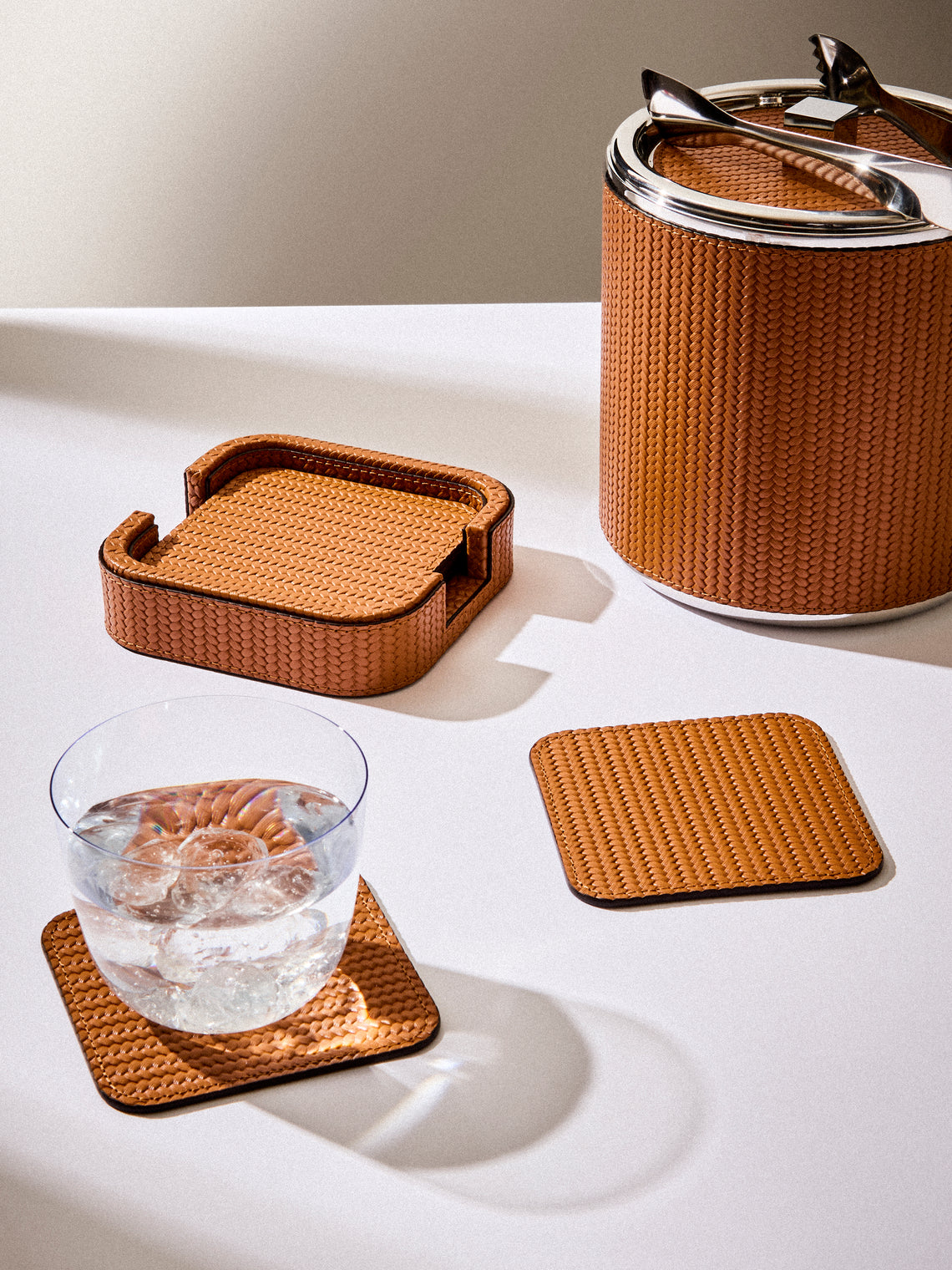 Pinetti - Leather Square Coasters (Set of 6) - Camel - ABASK