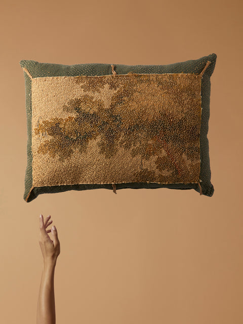 By Walid - 17th-Century Verdure Tapestry Hand-Stitched Wool and Linen Cushion - Multiple - ABASK