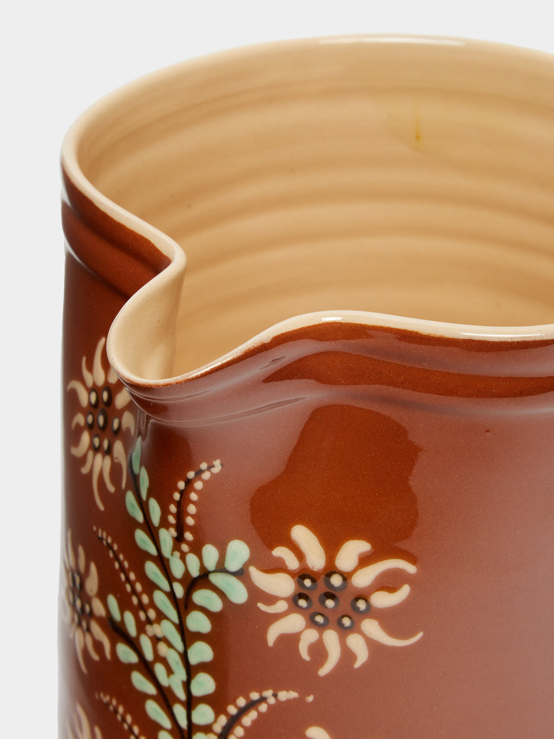Poterie d’Évires - Flowers Hand-Painted Ceramic Straight-Edge Jug -  - ABASK