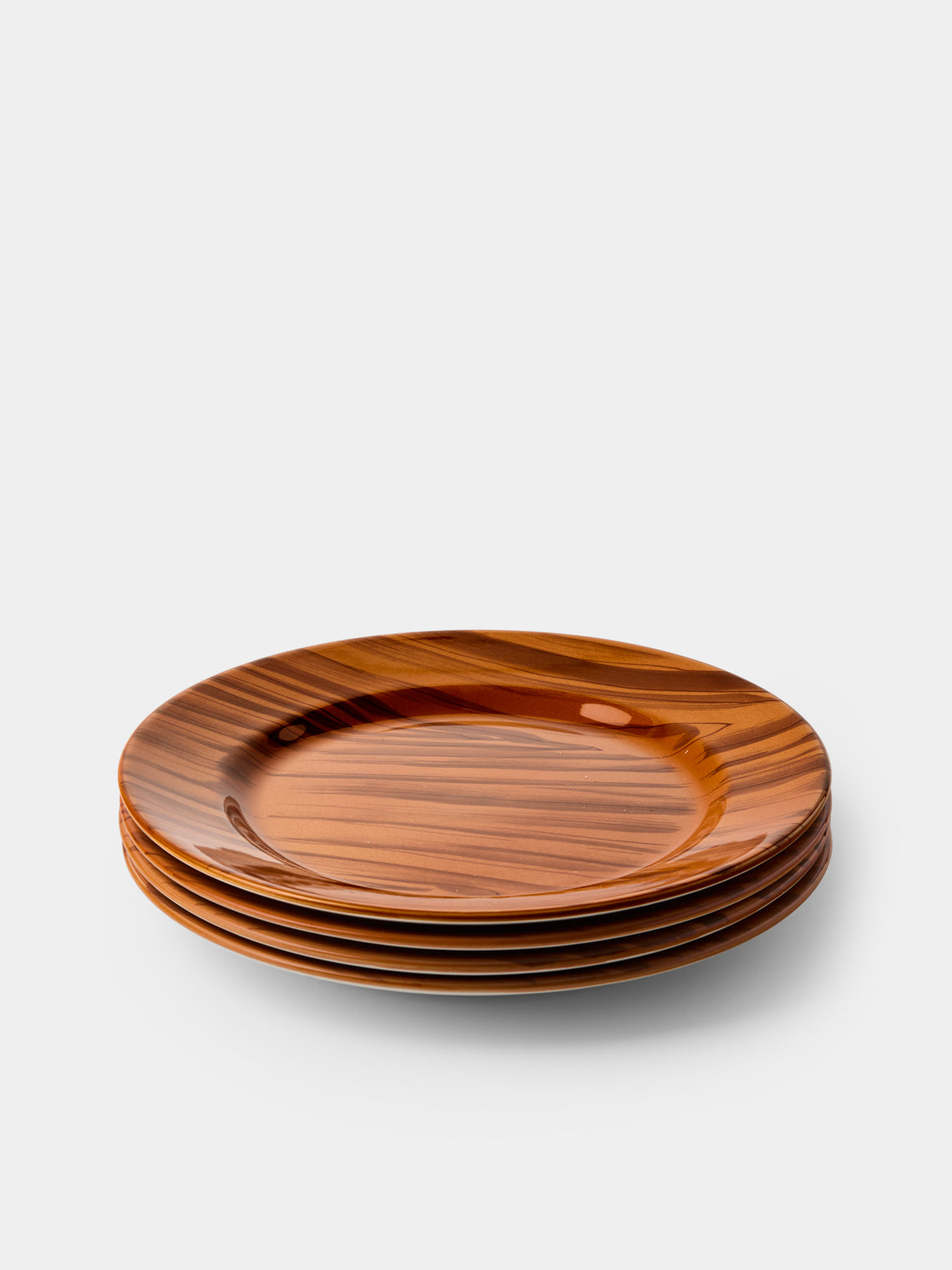 Este Ceramiche - Faux Bois Hand-Painted Dinner Plates – 11in/27.5cm (Set of 4) - Brown - ABASK