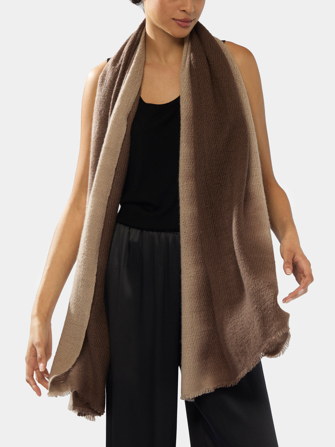 Me & K - Cashmere Ombré-Border Scarf | One Size - Brown - ABASK