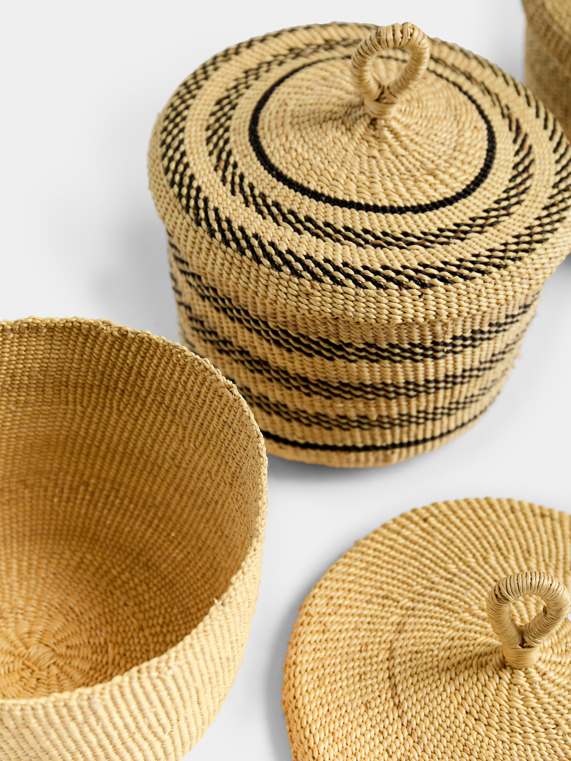 Baba Tree - Banasco Handwoven Elephant Grass Lidded Storage Baskets (Set of 2) - Natural - ABASK
