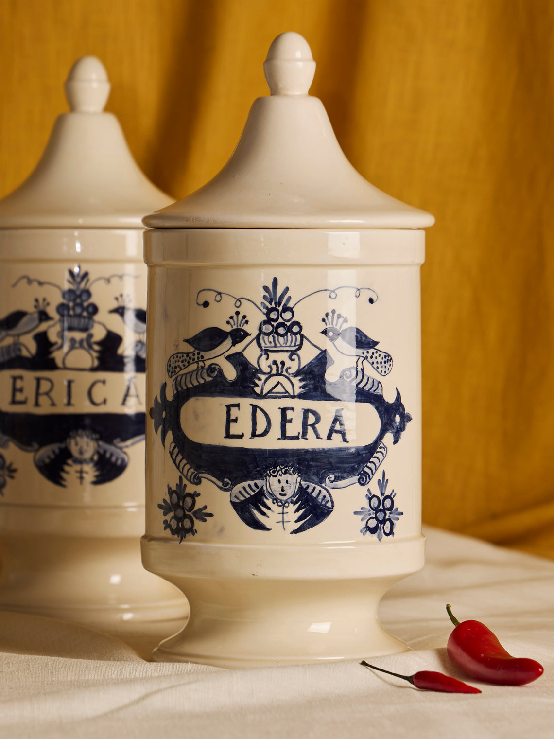 Antique and Vintage - 1940s Italian Ceramic Apothecary Jars (Set of 2) - Blue - ABASK
