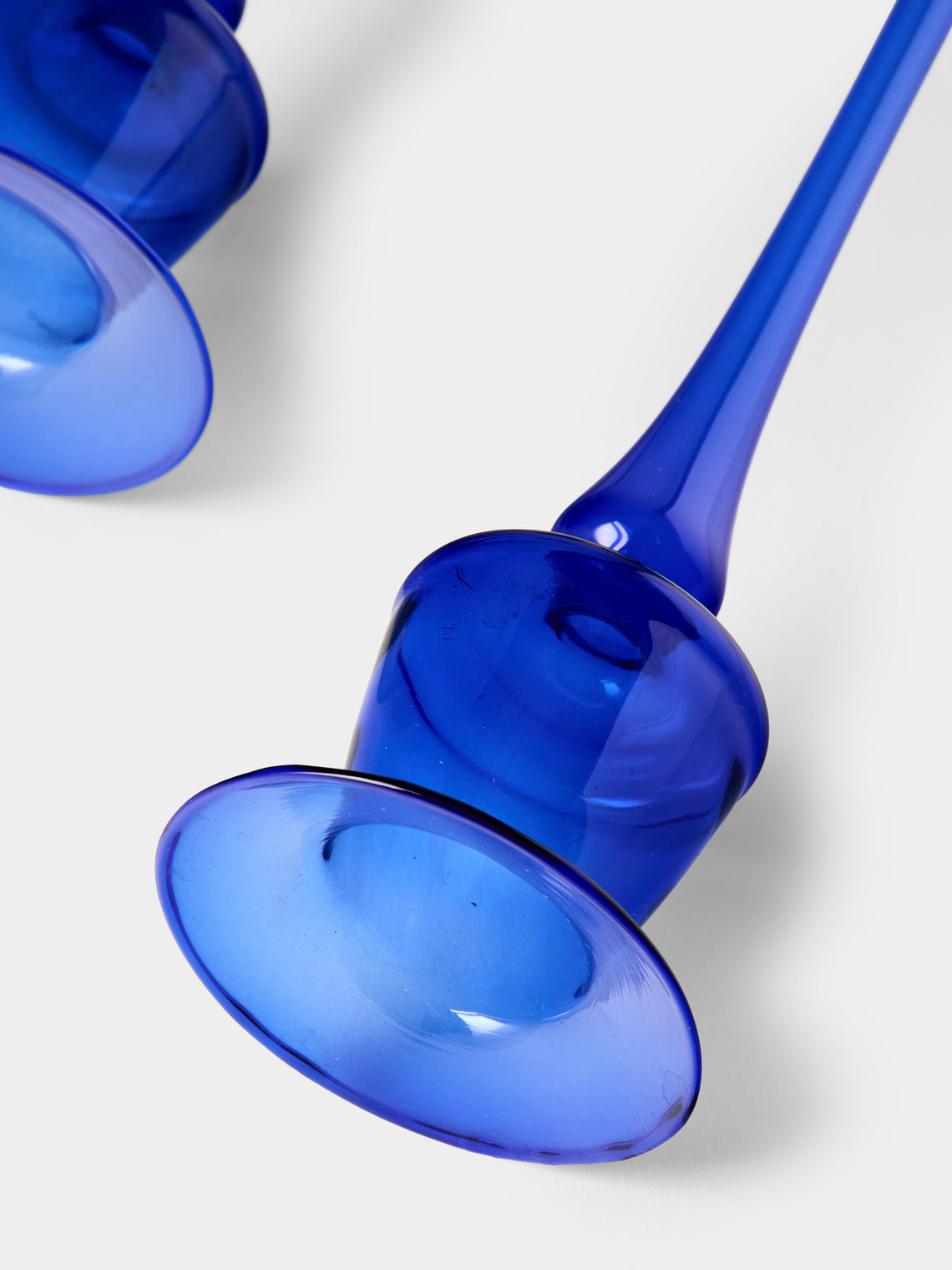 Antique and Vintage - Mid-Century Glass Candle Holders (Set of 2) - Blue - ABASK