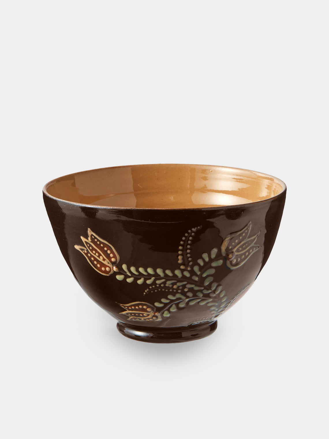 Poterie d’Évires - Flowers Hand-Painted Ceramic Grand Bowls (Set of 4) - Dark Brown - ABASK