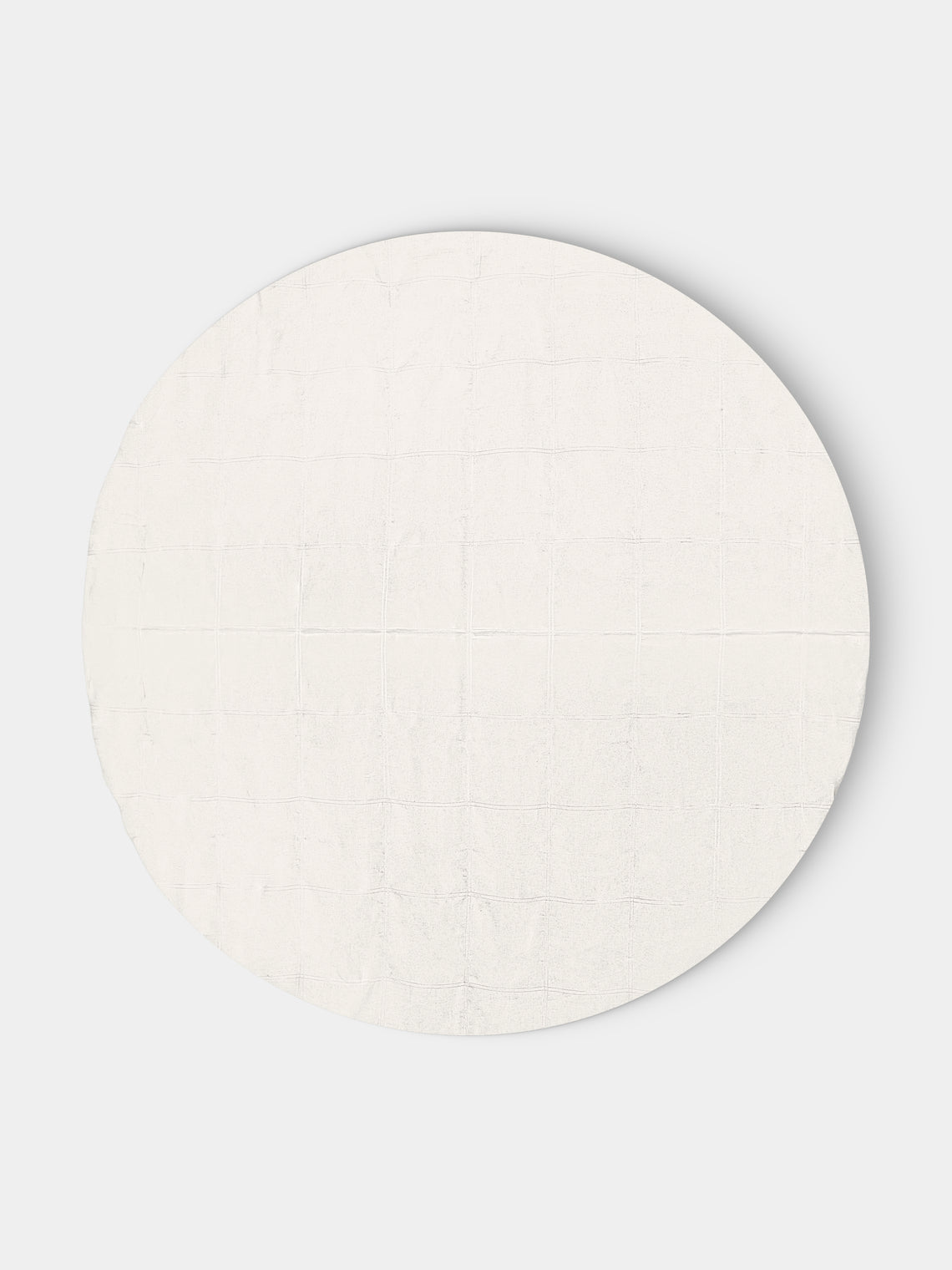 Volga Linen - Double Hem-Stitch Linen Check Round Tablecloth (110in/2.8m) - Ivory - ABASK - 