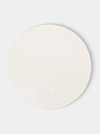 Volga Linen - Double Hem-Stitch Linen Check Round Tablecloth (110in/2.8m) - Ivory - ABASK - 