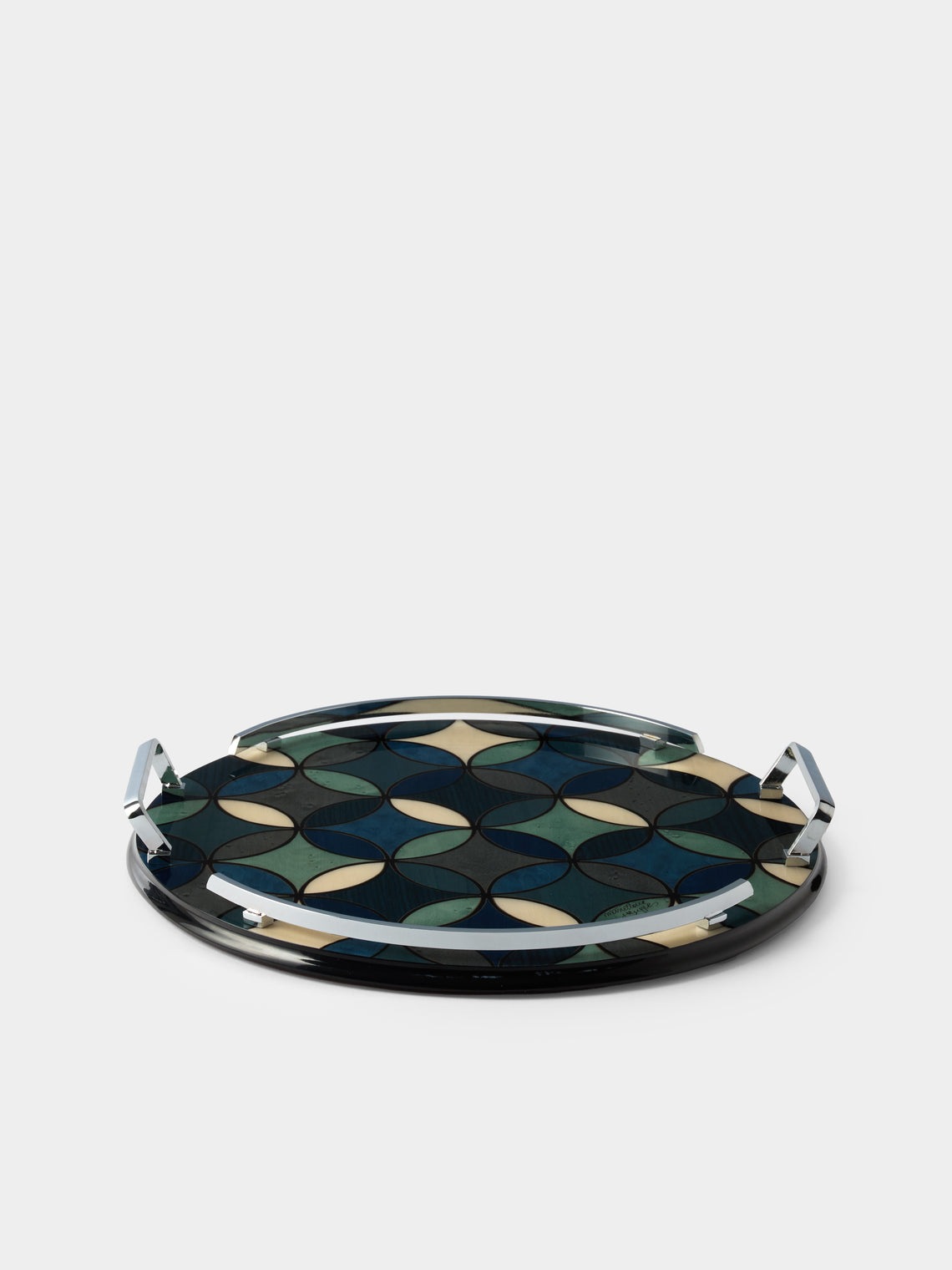 Mastellone Giuseppe - Wood Inlay Tray (12.5in/32cm) - Blue - ABASK