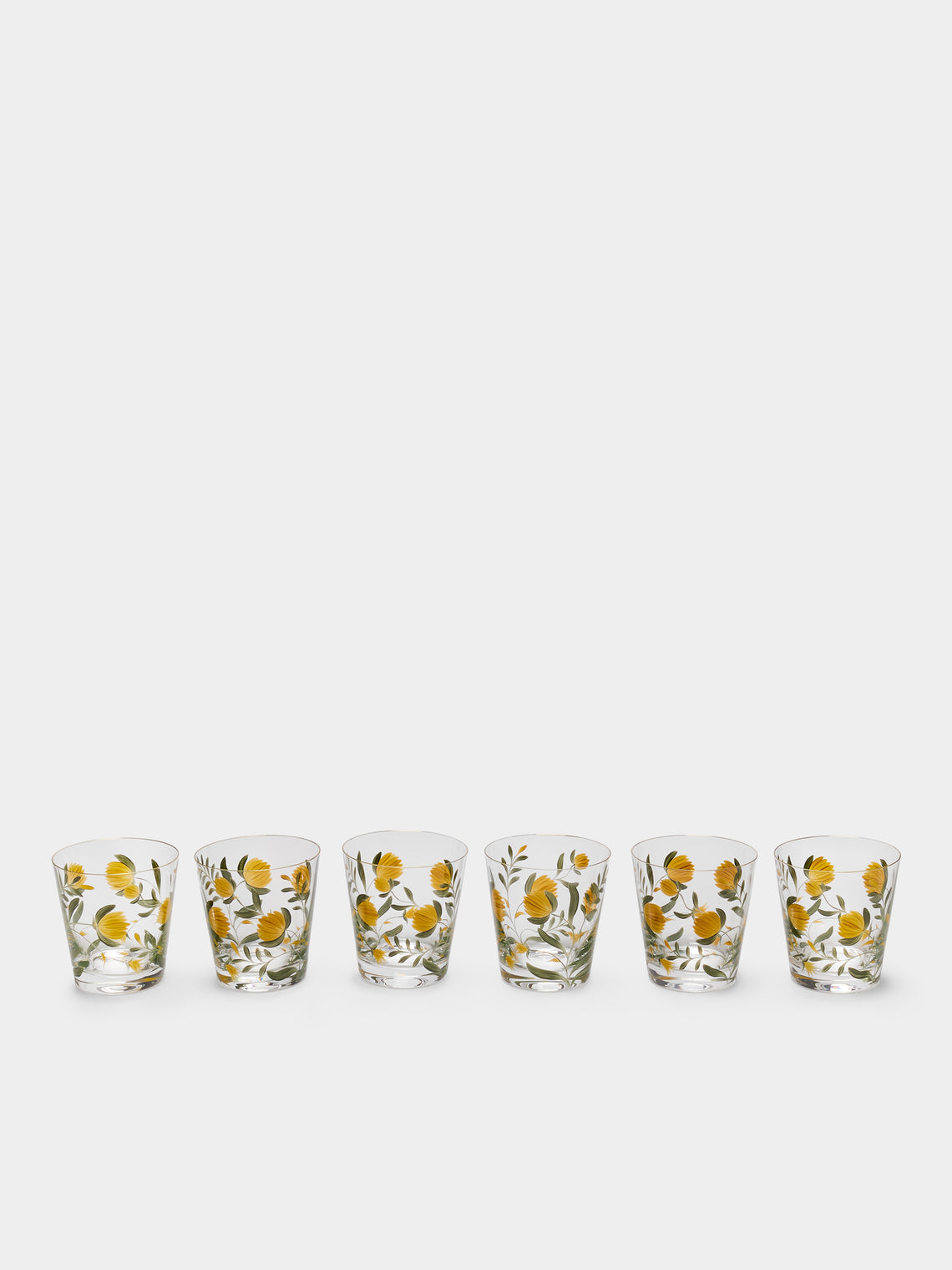 Los Vasos de Agua Clara - Jaipur Hand-Painted Crystal Tumblers (Set of 6) - Yellow - ABASK
