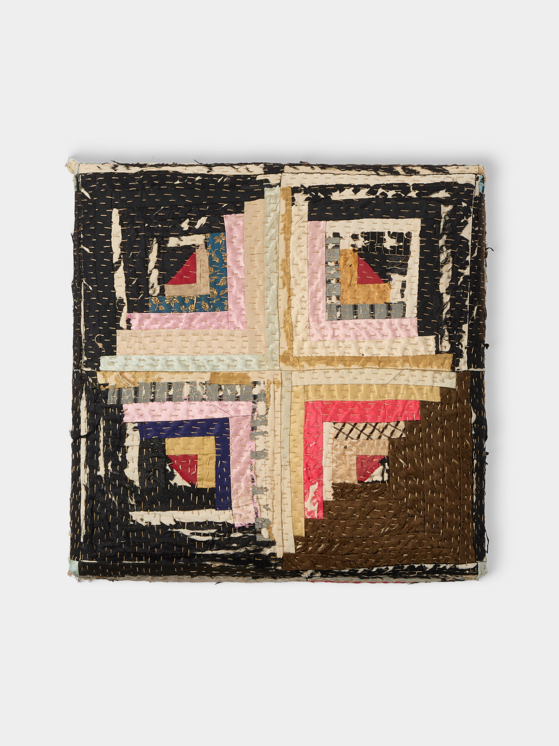 By Walid - Oak and Log Cabin Patchwork Storage Stool - Multiple - ABASK