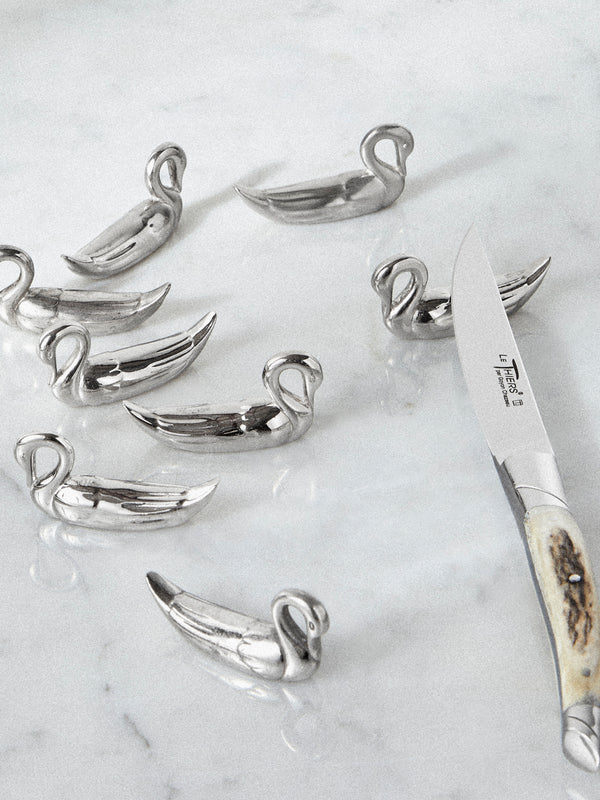 Antique and Vintage - Mid Century Silver Plated Swan Knife Rests (Set of 8) - Silver - ABASK