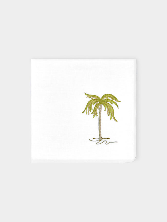 Loretta Caponi - Palm Tree Hand-Embroidered Linen Napkins (Set of 2) -  - ABASK - 