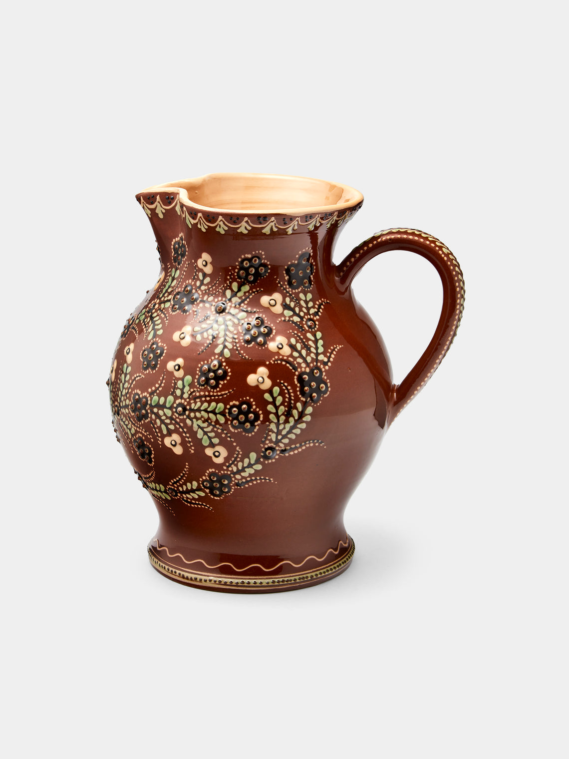 Poterie d’Évires - Flowers Hand-Painted Ceramic Large Round Jug - Light brown - ABASK