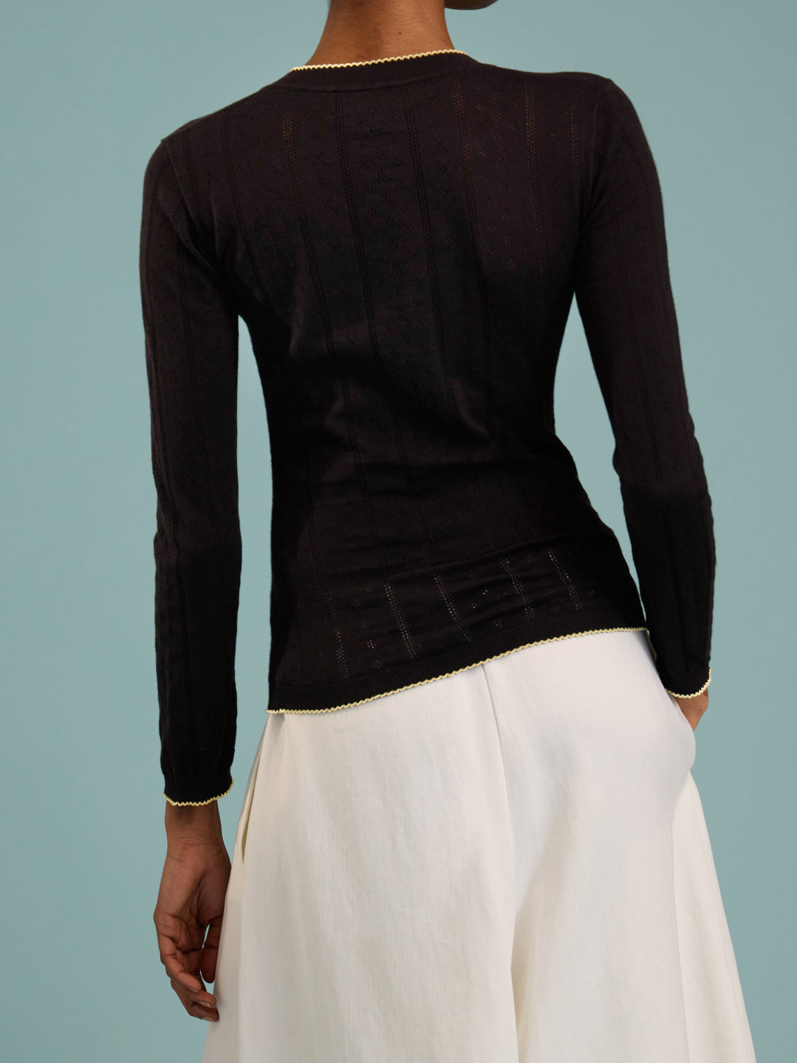 B.B. Wallace - Piper Cotton Pointelle Henley Long-Sleeved T-Shirt | Size: S - Black - ABASK