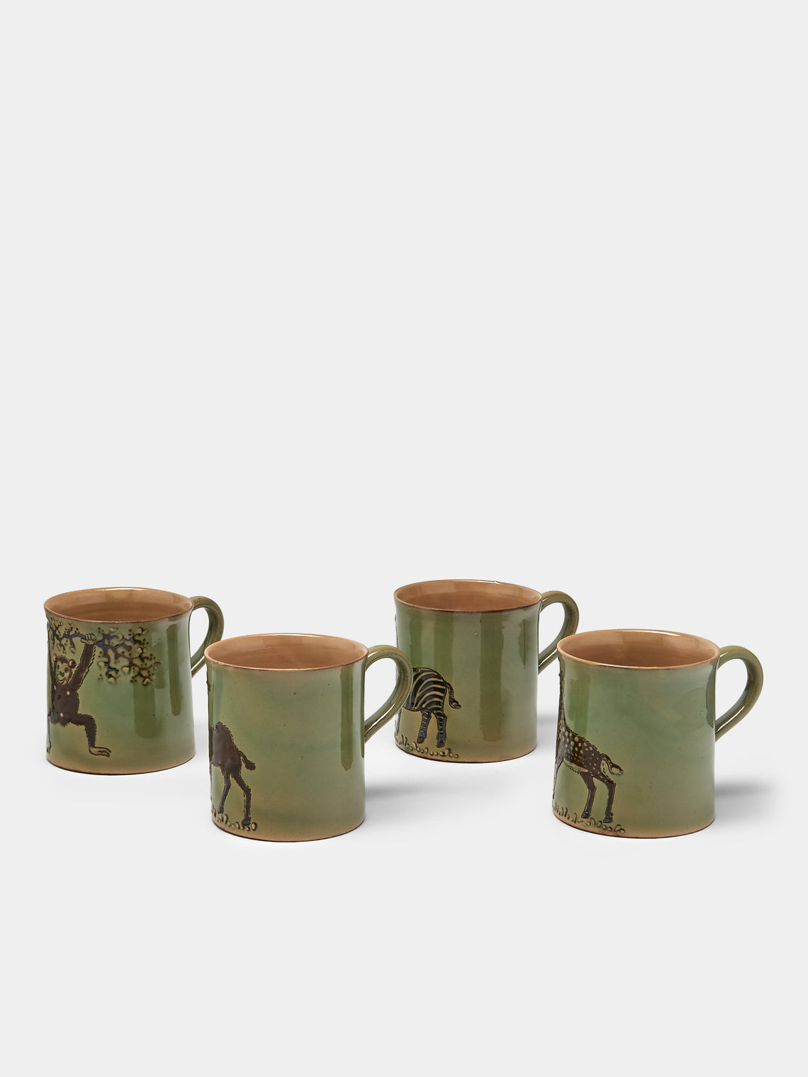 Poterie d’Évires - Safari Hand-Painted Ceramic Mugs (Set of 4) - Green - ABASK