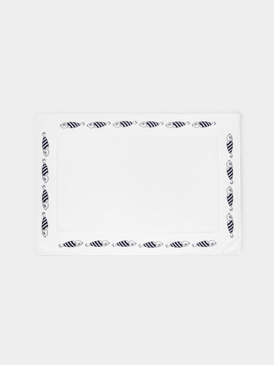 Loretta Caponi - Striped Fish Hand-Embroidered Cotton Bath Mat -  - ABASK - 