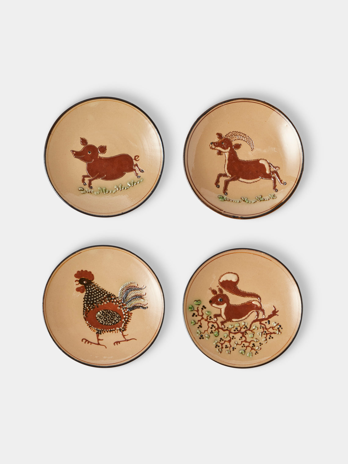 Poterie d’Évires - Animals Hand-Painted Ceramic Plates – 5.5in/14cm (Set of 4) - Cream - ABASK - 