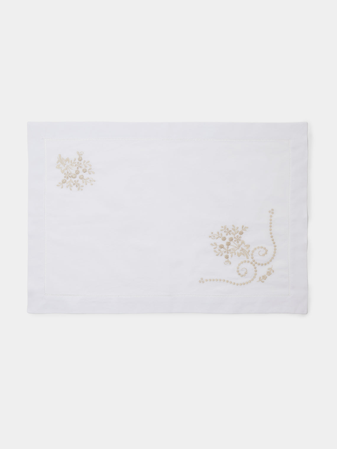 Rolande du Dreuilh Créations - Hand-Embroidered Cotton Placemats (Set of 4) - White - ABASK - 