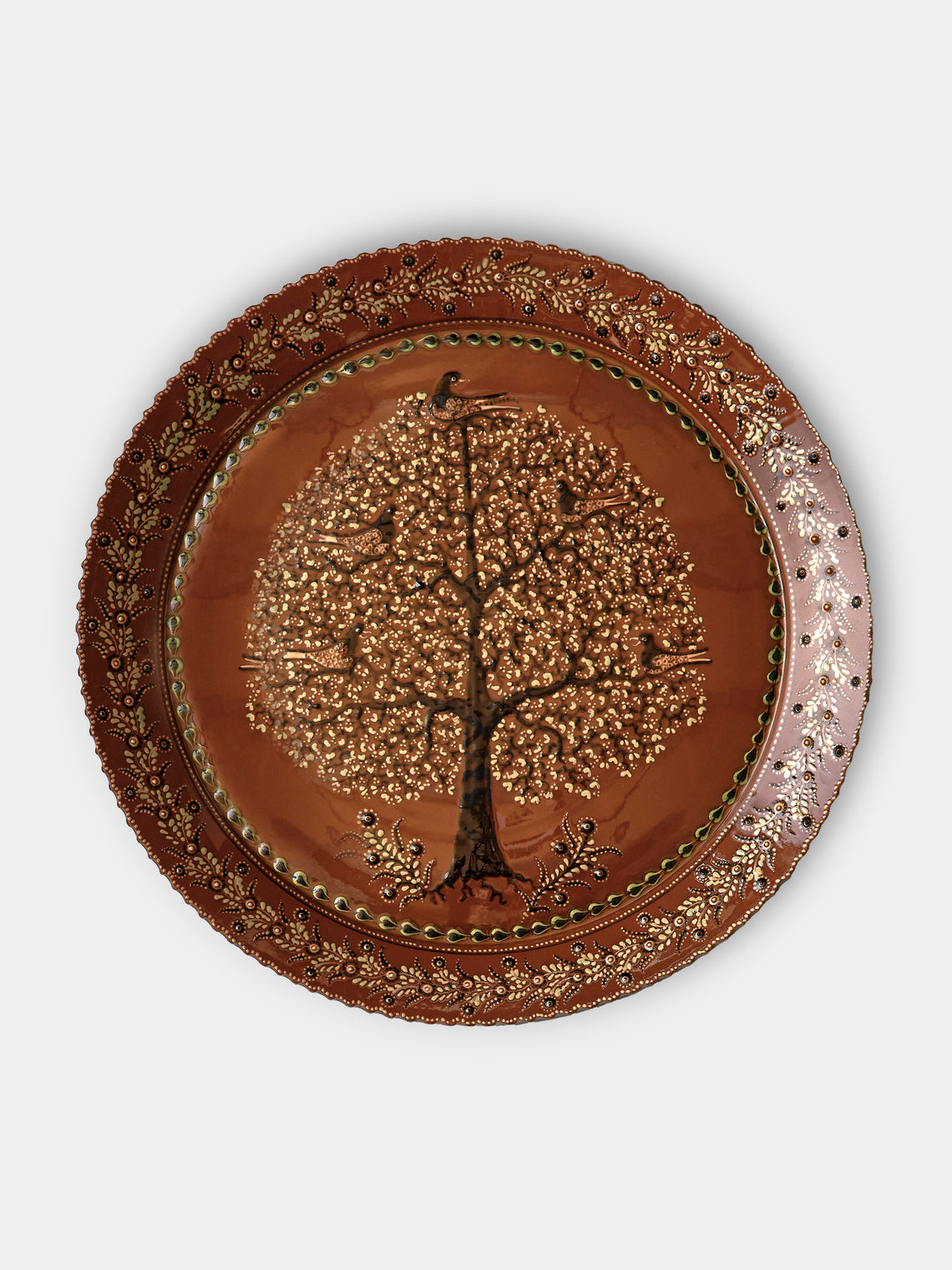 Poterie d’Évires - Trees Hand-Painted Ceramic Extra Large Round Platter - Light brown - ABASK - 