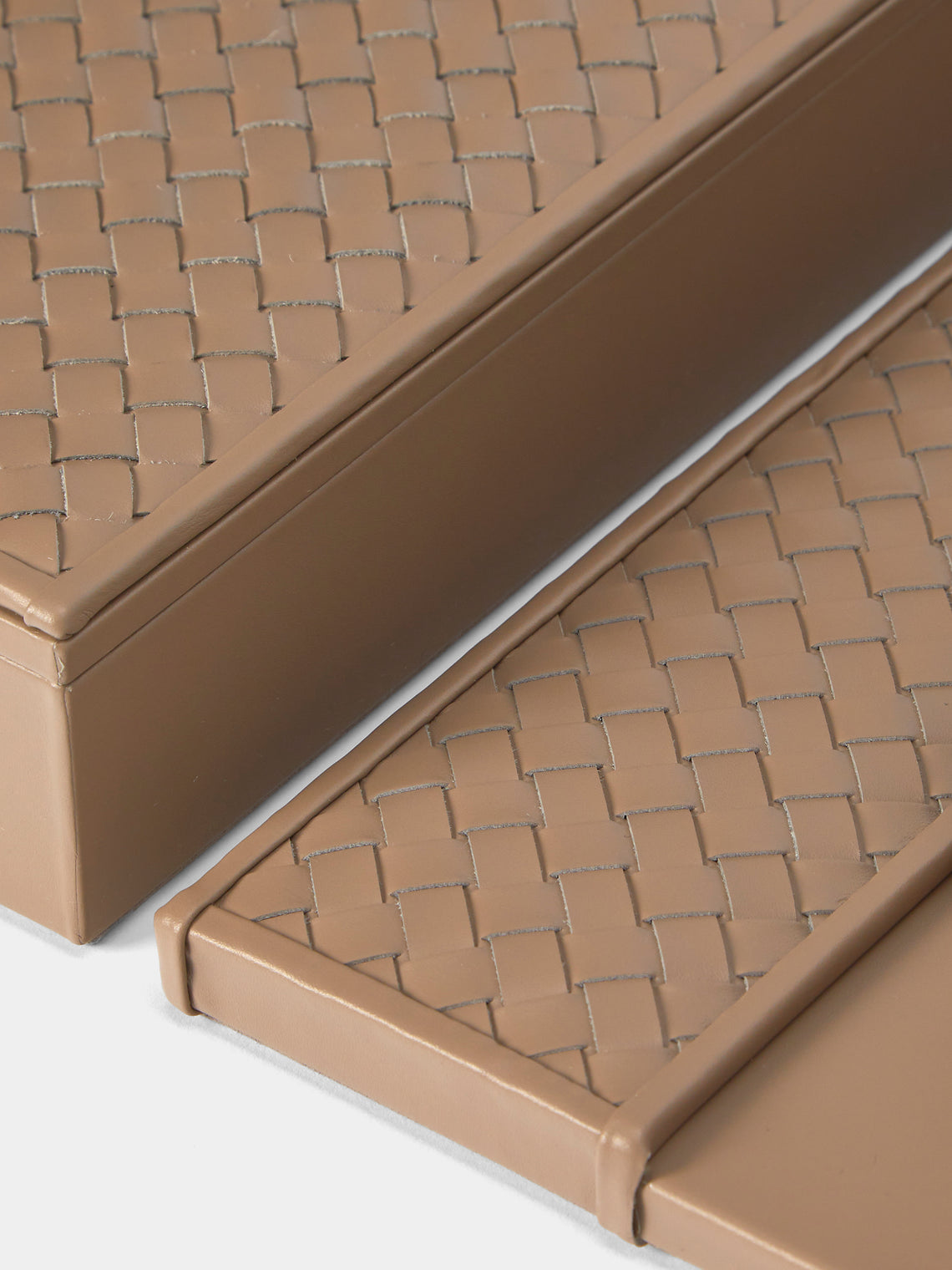 Riviere - Woven Leather Desk Tidy (Set of 5) - Beige - ABASK