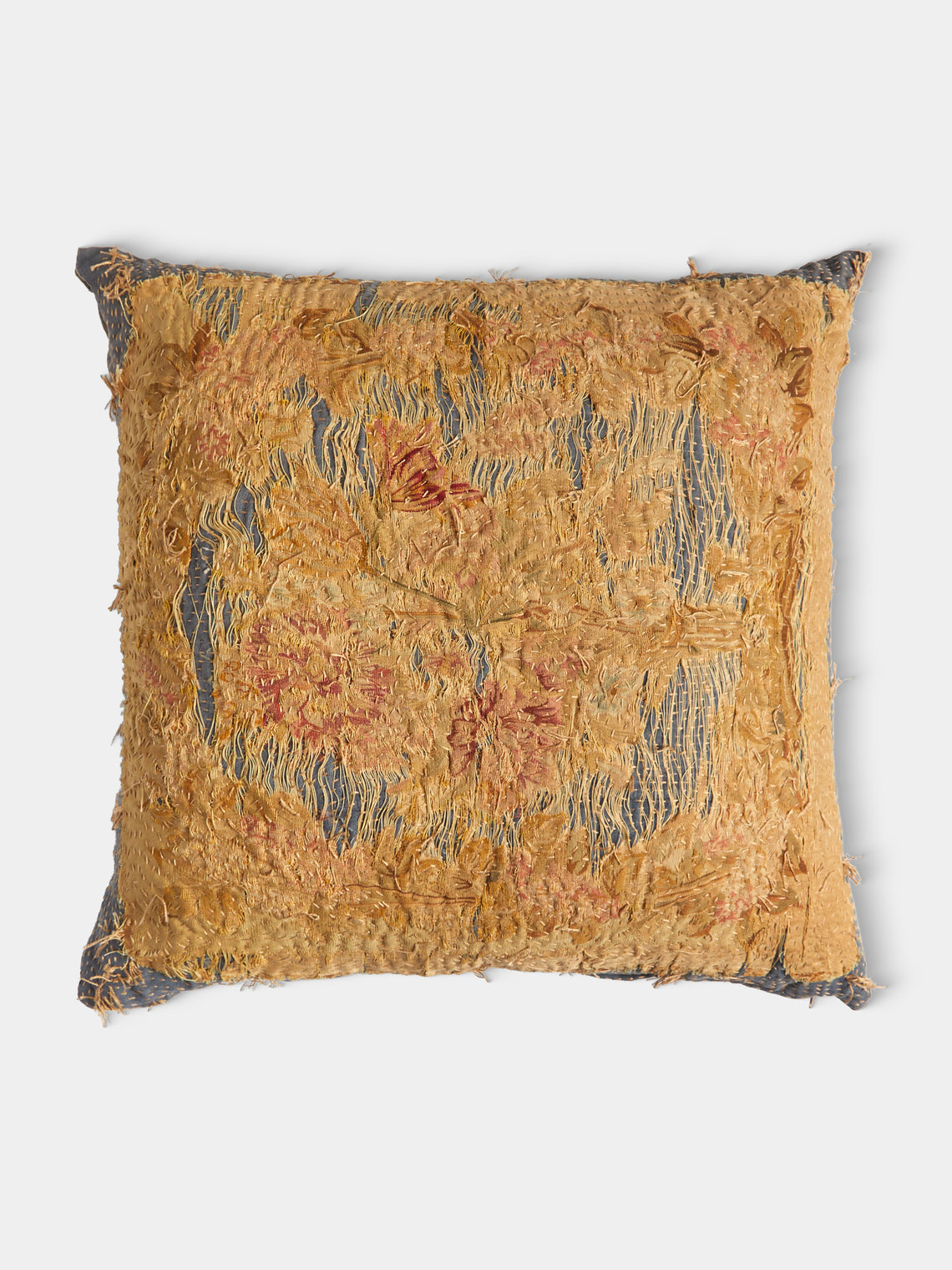 By Walid - 18th-Century French Aubusson Tapestry and Linen Cushion (25.5in/65cm) - Yellow - ABASK - 
