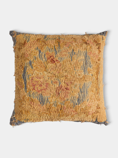 By Walid - 18th-Century French Aubusson Tapestry and Linen Cushion (25.5in/65cm) - Yellow - ABASK - 