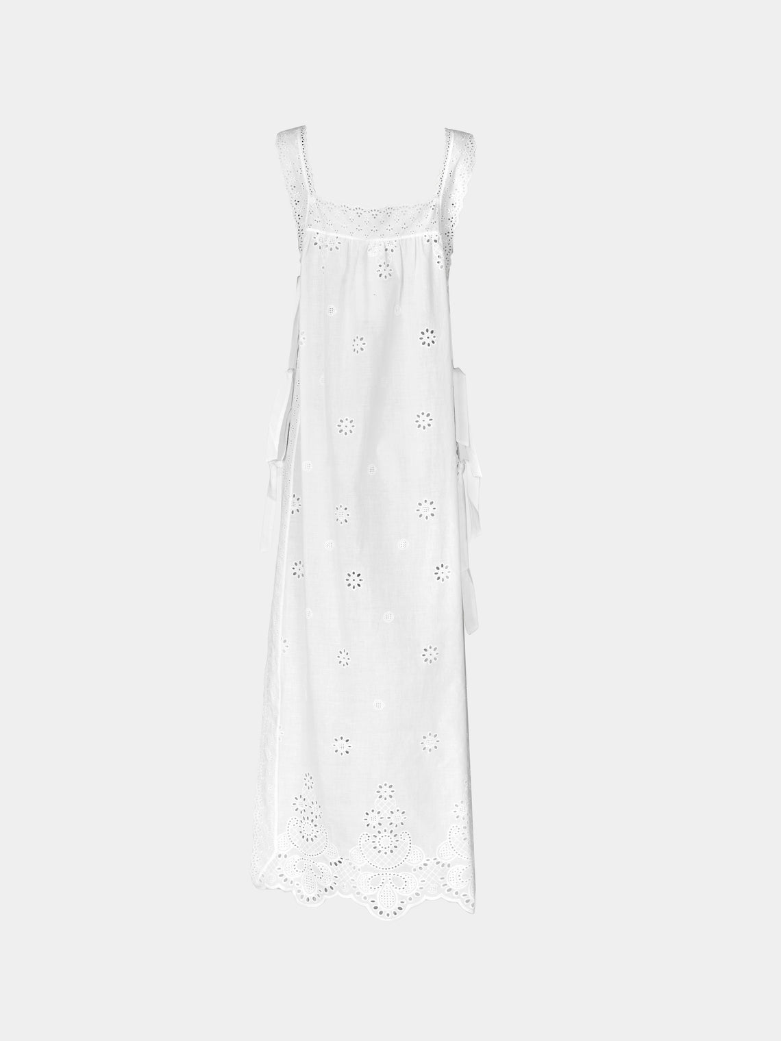 Loretta Caponi - Fiocco Embroidered Cotton Long Dress | Size: S -  - ABASK