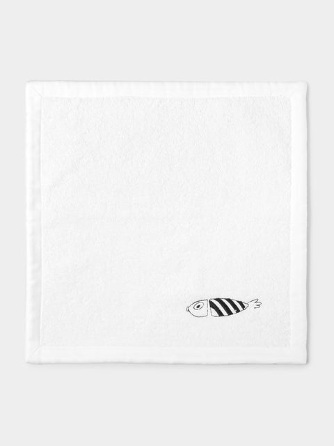 Loretta Caponi - Striped Fish Hand-Embroidered Cotton Washcloth -  - ABASK - 