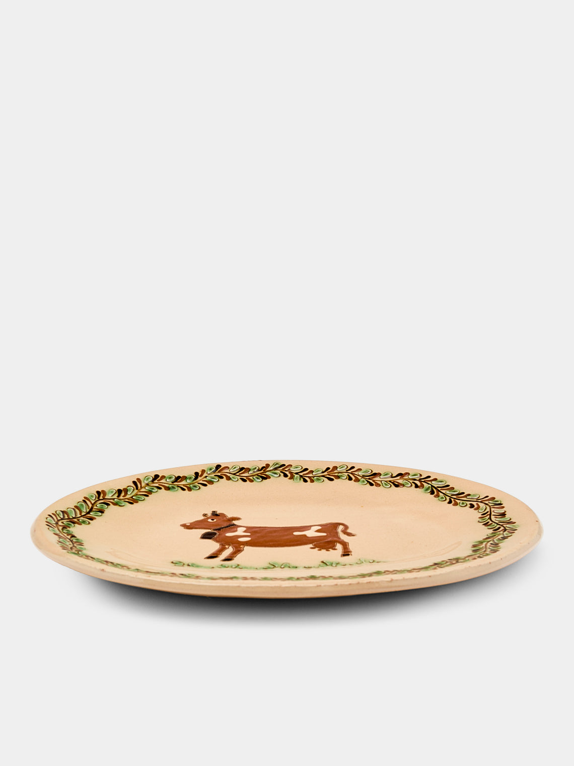 Poterie d’Évires - Cows Hand-Painted Ceramic Small Oval Platter - Cream - ABASK