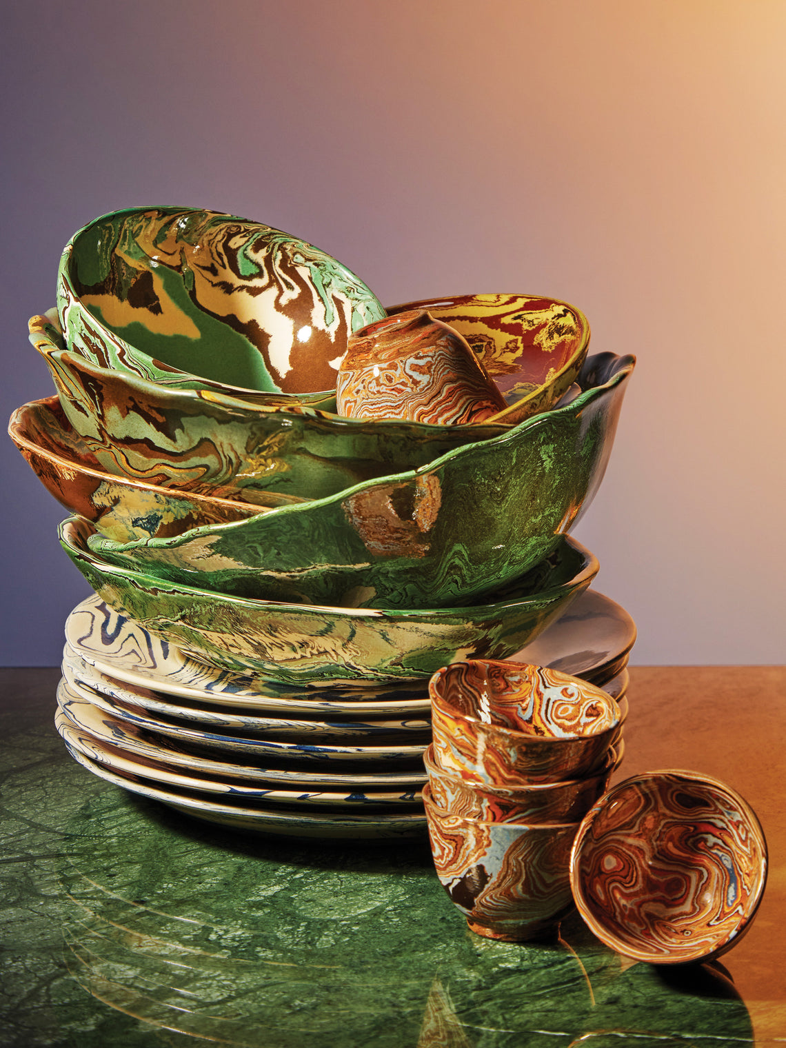 Atelier Saint-André Perrin - Marbled Ceramic Serving Bowl -  - ABASK