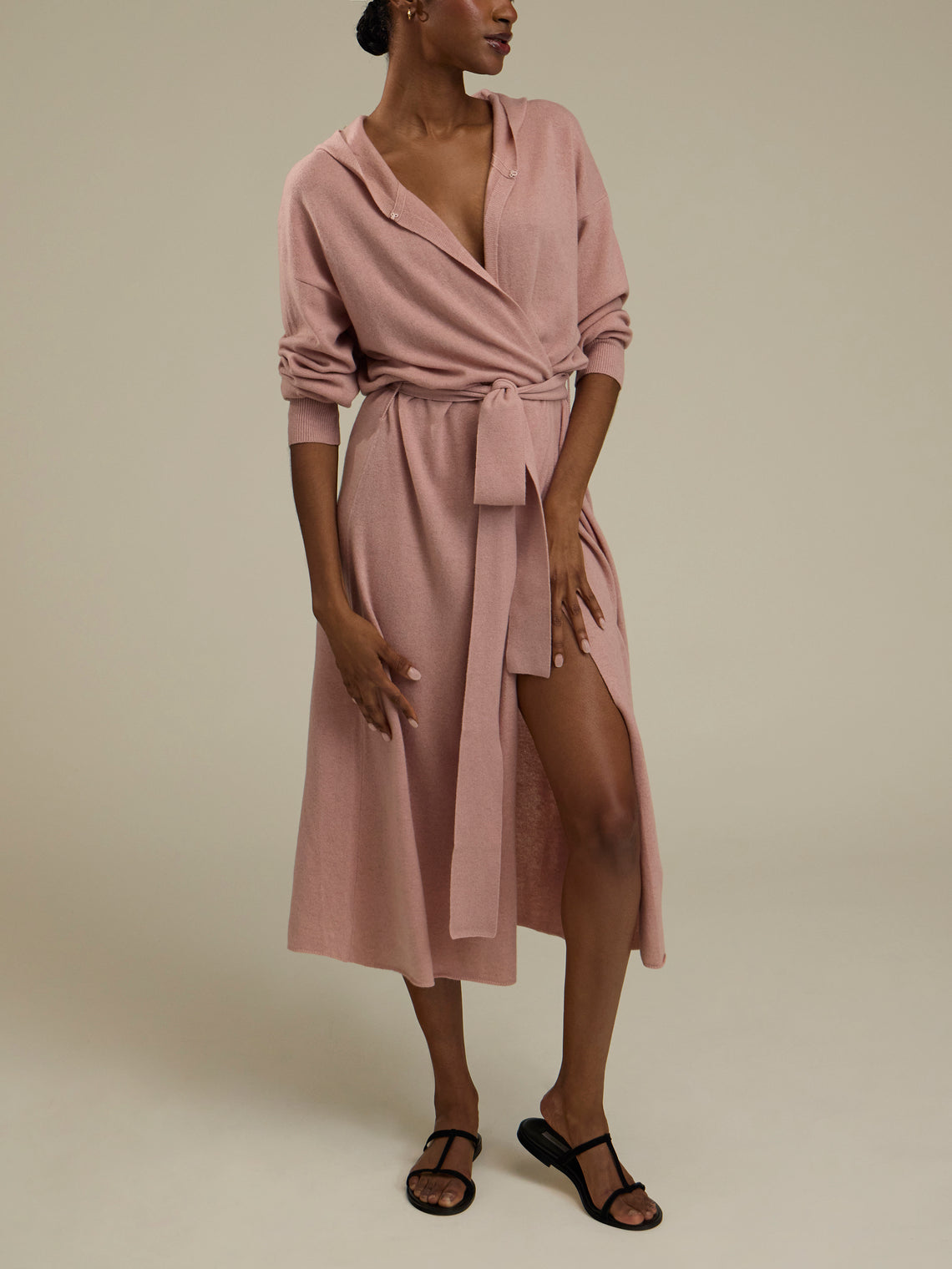 Ryan Roche - Cashmere Hooded Robe - Pink - ABASK