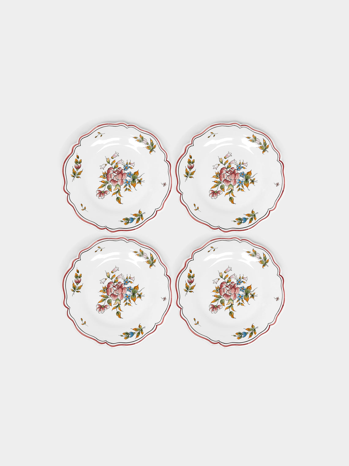 Bourg Joly Malicorne - Strasbourg Fleurs Hand-Painted Ceramic Dessert Plates (Set of 4) -  - ABASK