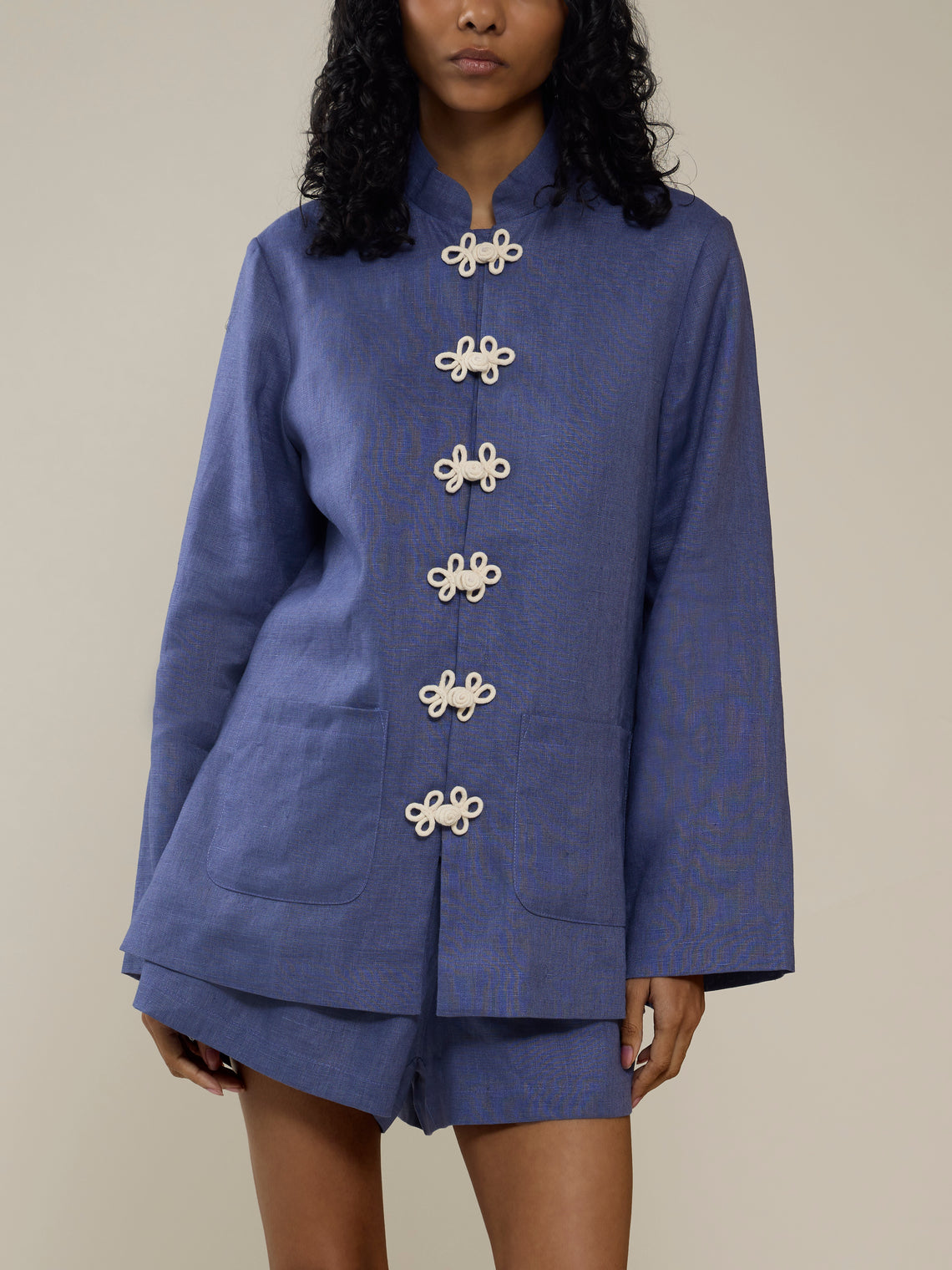 Yali Milano - The Portofino Linen Blazer | Size: S - Blue - ABASK