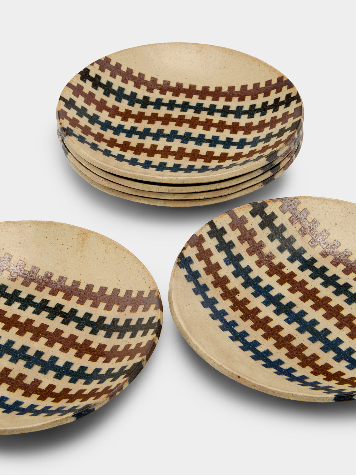 Makidani-gama - No. 1 Nerikomi Ceramic Plates – 8in/21cm (Set of 6) - Multiple - ABASK