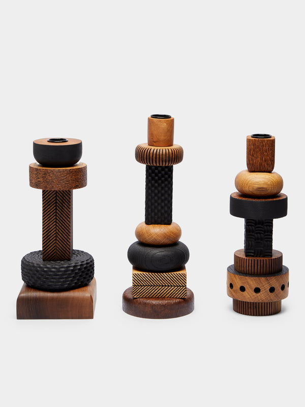 Lucas Castex - Hand-Engraved Wood Candlesticks (Set of 3) -  - ABASK - 
