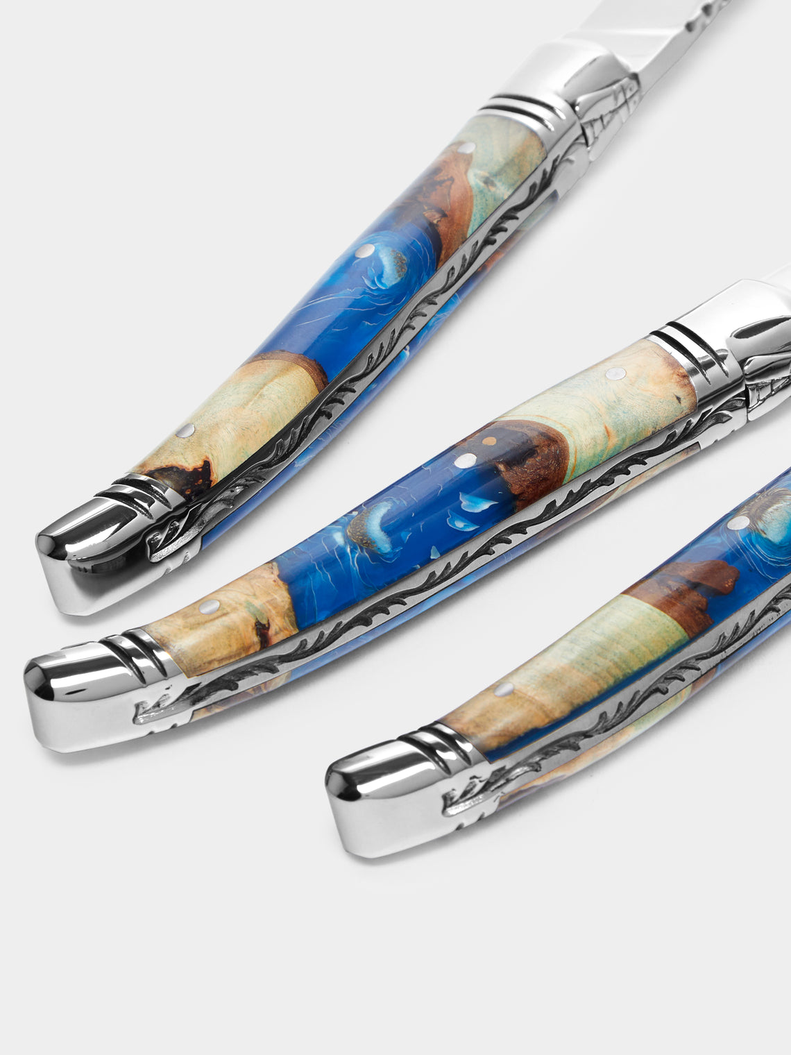 Goyon-Chazeau - Laguiole Pressed Flowers Resin Steak Knives (Set of 6) -  - ABASK