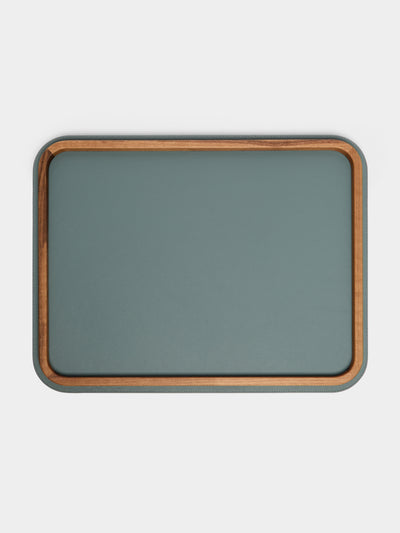 Giobagnara x Poltrona Frau - Walnut Large Rectangular Tray with Leather Inlay - Blue - ABASK - 